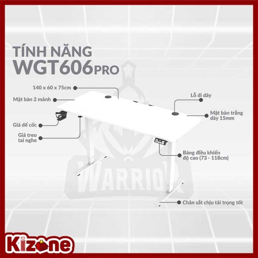 Bàn nâng hạ WARRIOR – Paladin Series – WGT606 Pro White
